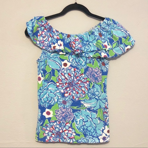 Lilly Pulitzer Tops - [Lilly Pulitzer] Wynne May Flowers Ruffle Top